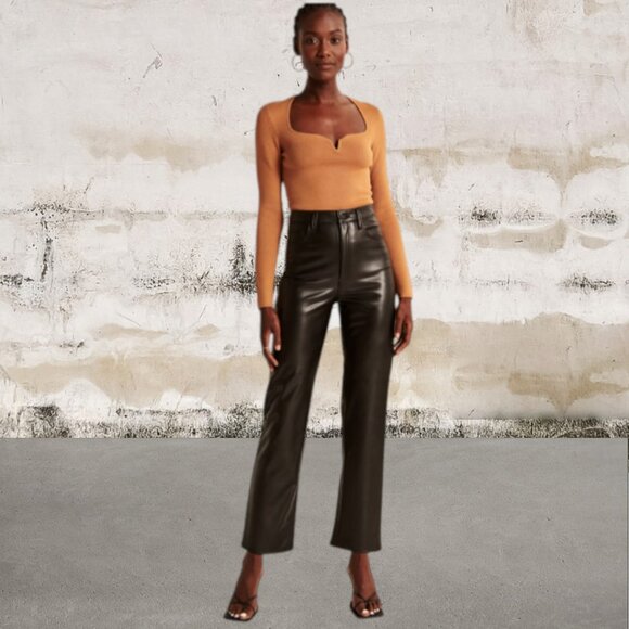 Abercrombie & Fitch Women's Vegan Leather Ankle Straight Pant Size 26/2 - Picture 1 of 6